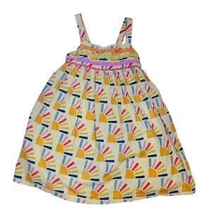 Hanna Andersson Yellow Patterned Sunshine Rainbow Trim Dress size 10 140 cm